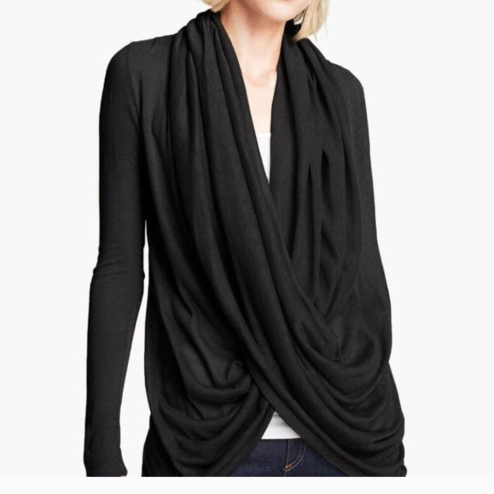 Alice + Olivia Wool Sequined Striped Drape Wrap Infinity Black Cardigan Size M